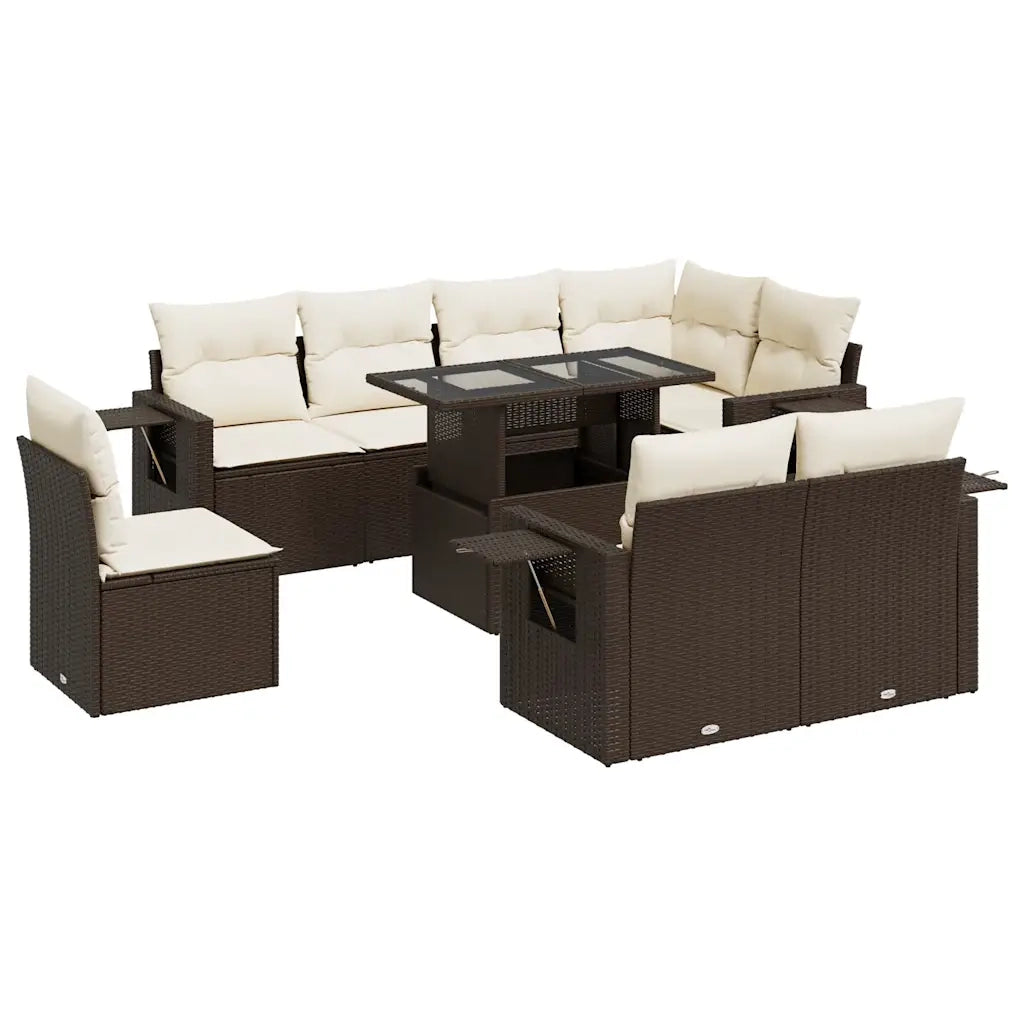 Set Divani da Giardino 9pz con Cuscini Marrone in Polyrattan 3326504