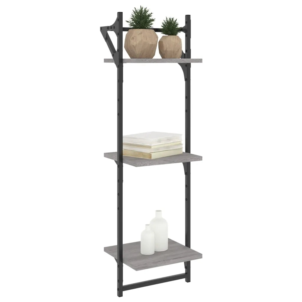 2 pz Mensole a Parete | Scaffale Parete | Ripiano a parete con Aste Grigio Sonoma 30x25x100 cm