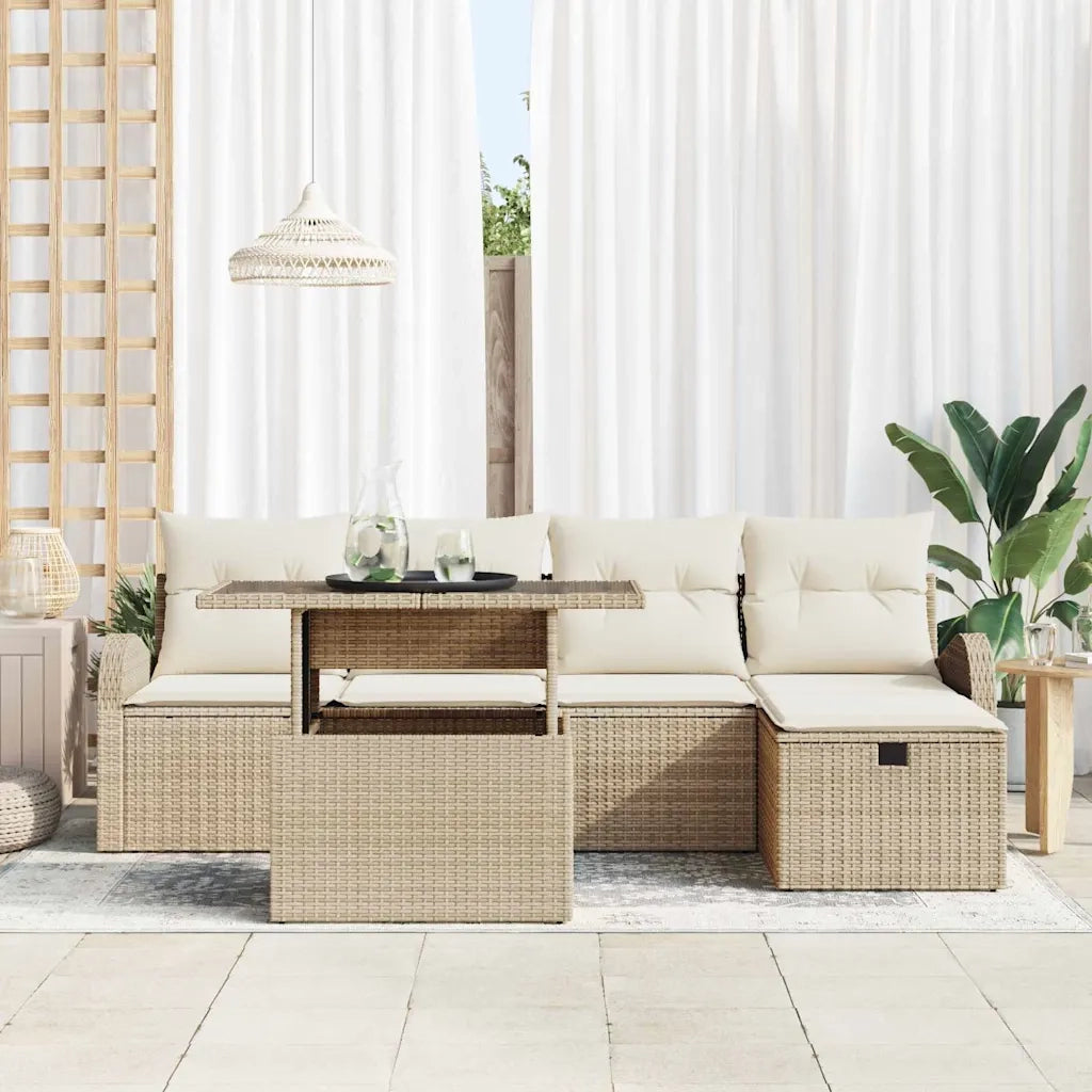 Set Divano da Giardino con cuscino 6 pcs Beige Poly Rattan 3361080