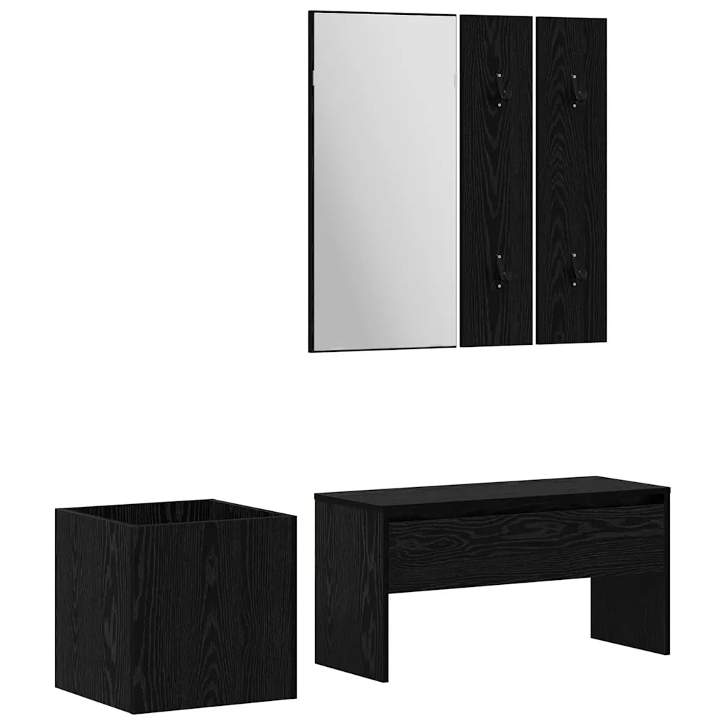 Set mobili da ingresso con specchio 5 pcs Rovere nero e argento-Mobile con specchio