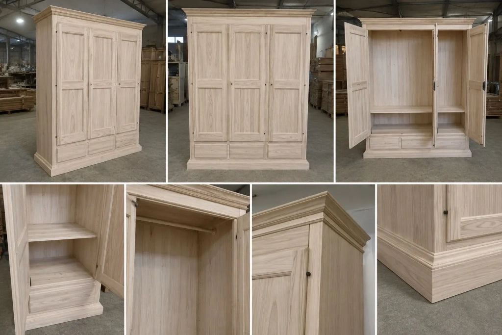 Armadio classico 3 porte 3 cassetti legno grezzo 182x61x221 (611) - Mobili 2G