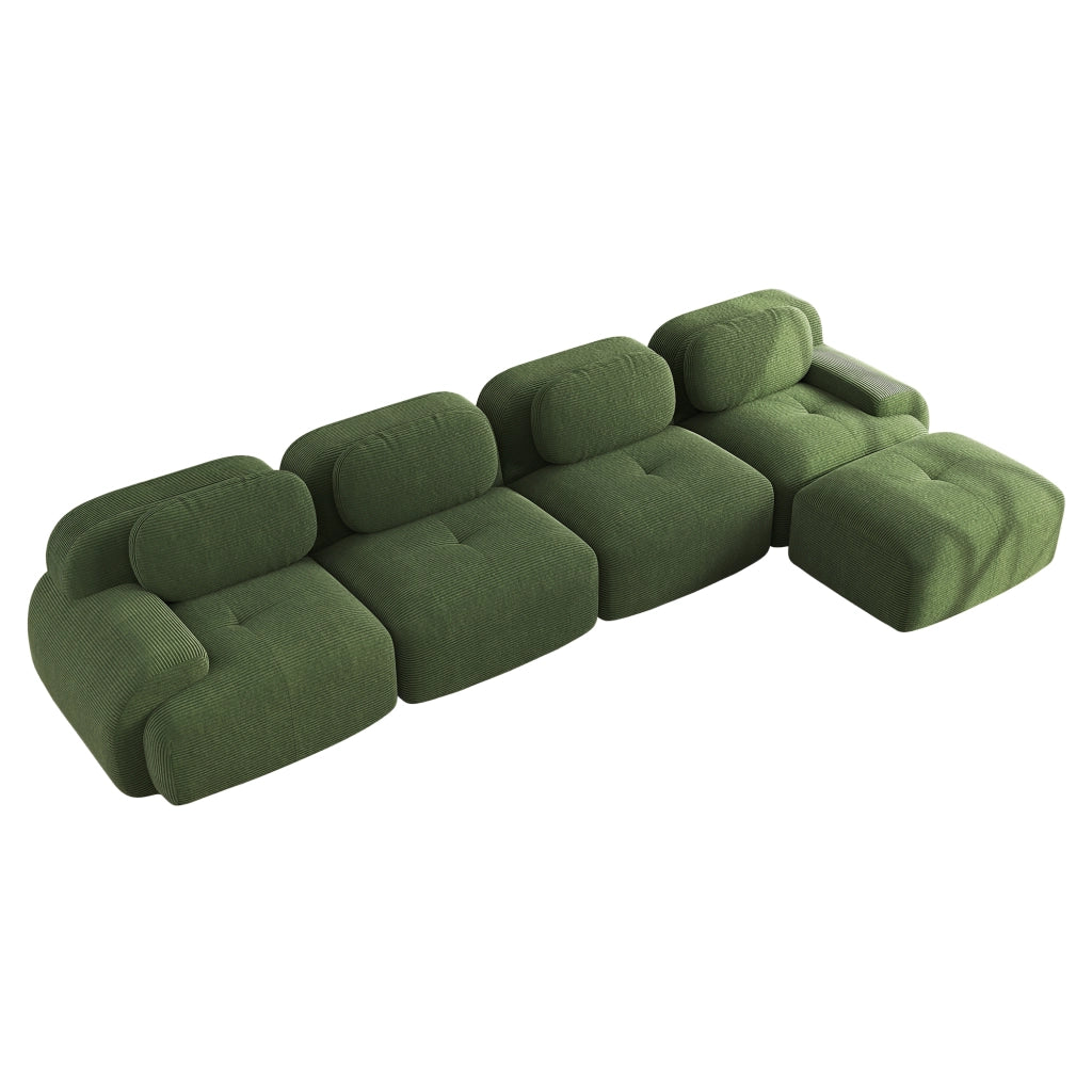 Divano angolare modulare 4 posti - con chaise longue e braccioli curvi - verde