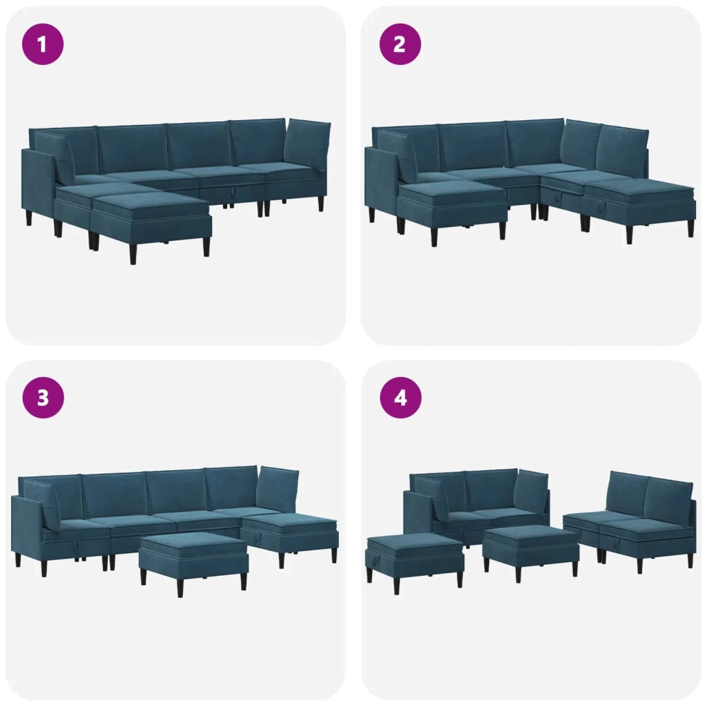 Set di mobili per il soggiorno con cuscino 6 pcs Blu Velluto 3413772