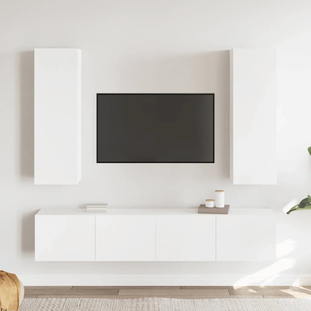 Set Mobili Porta TV 4 pz | Armadietto TV | Mobile Porta TV Bianco in Legno Multistrato