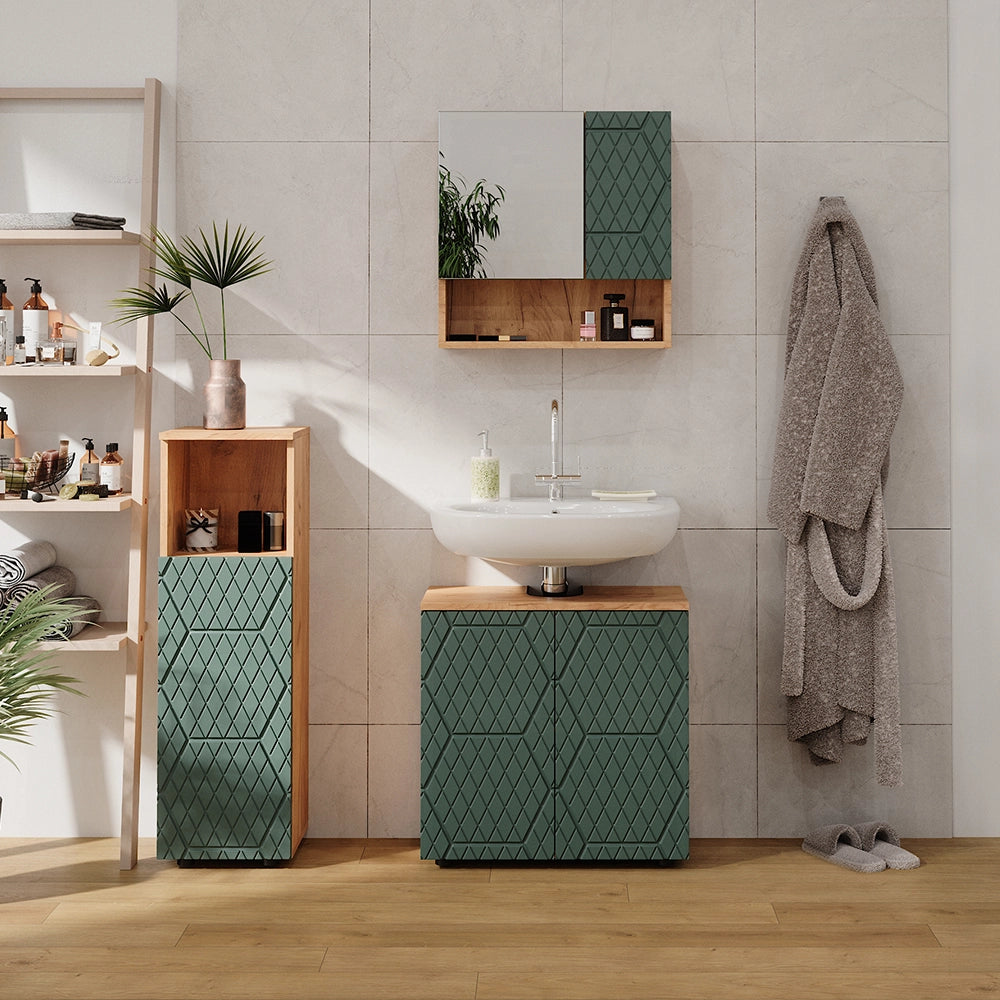 Vicco Set mobili bagno Quercia verde/oro 3 parti