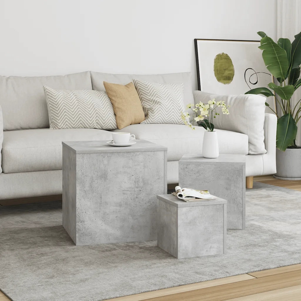Tavolini 3 pz Grigio Cemento in Truciolato 808589