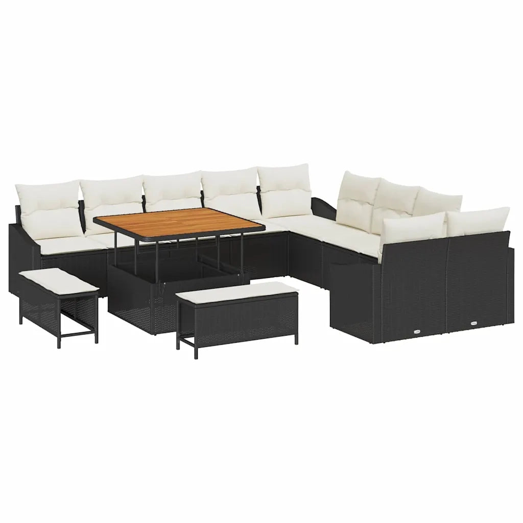 Set Divano da Giardino con cuscino 13 pcs Nero Poly Rattan
