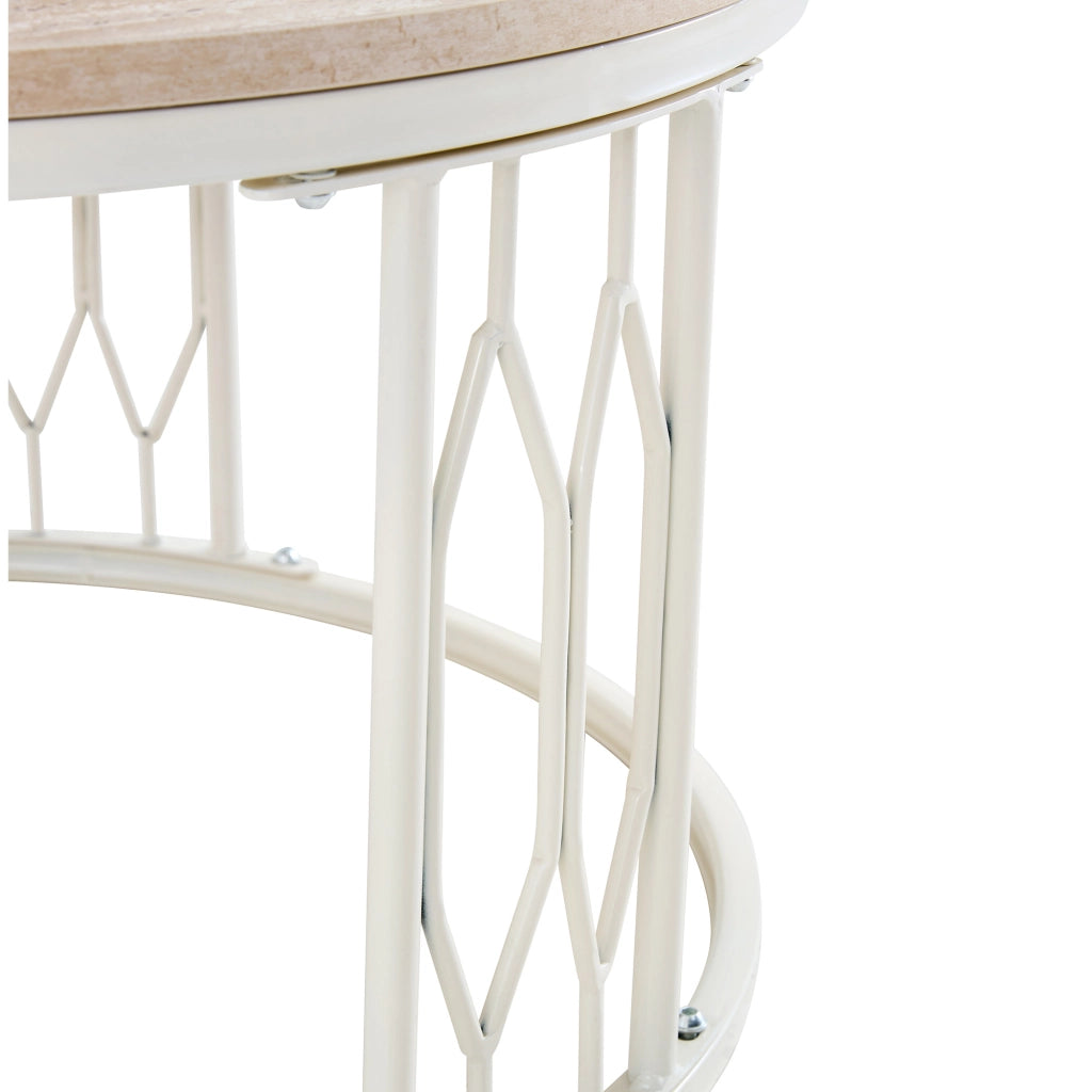 Tavolino rotondo da soggiorno con piano effetto legno e struttura in metallo, ca. 70 cm