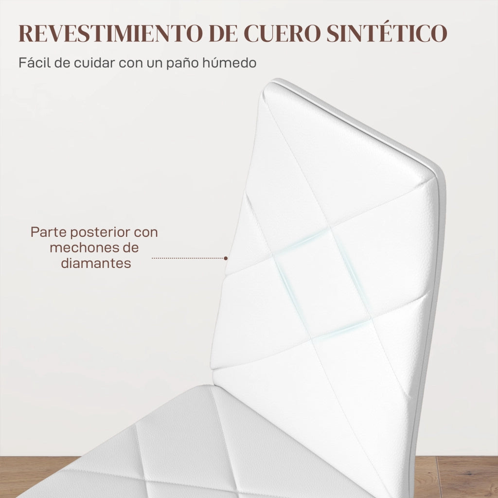 Set di 6 Sedie da Pranzo Imbottite in Similpelle con Schienale Alto e Gambe in Metallo ¨C Zephmum ¨C Bianco 41x50x97 cm