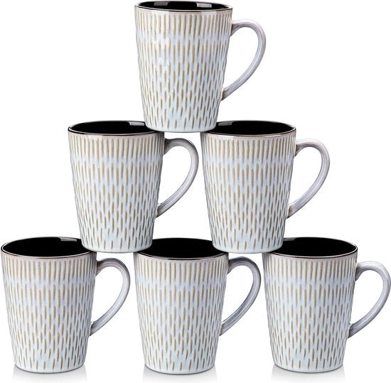 Set di tazze da caffè in ceramica, 6 pezzi, tazze da caffè con manico, 480 ml, set di tazze per caffè, tazze per espresso, tazze per tè grandi, adatto a diverse bevande, beige