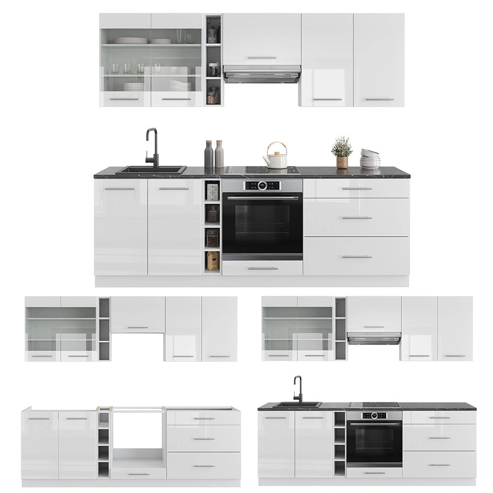 Cucina componibile Fame-Line Bianco lucido/Bianco 235 cm senza piano di lavoro Vicco