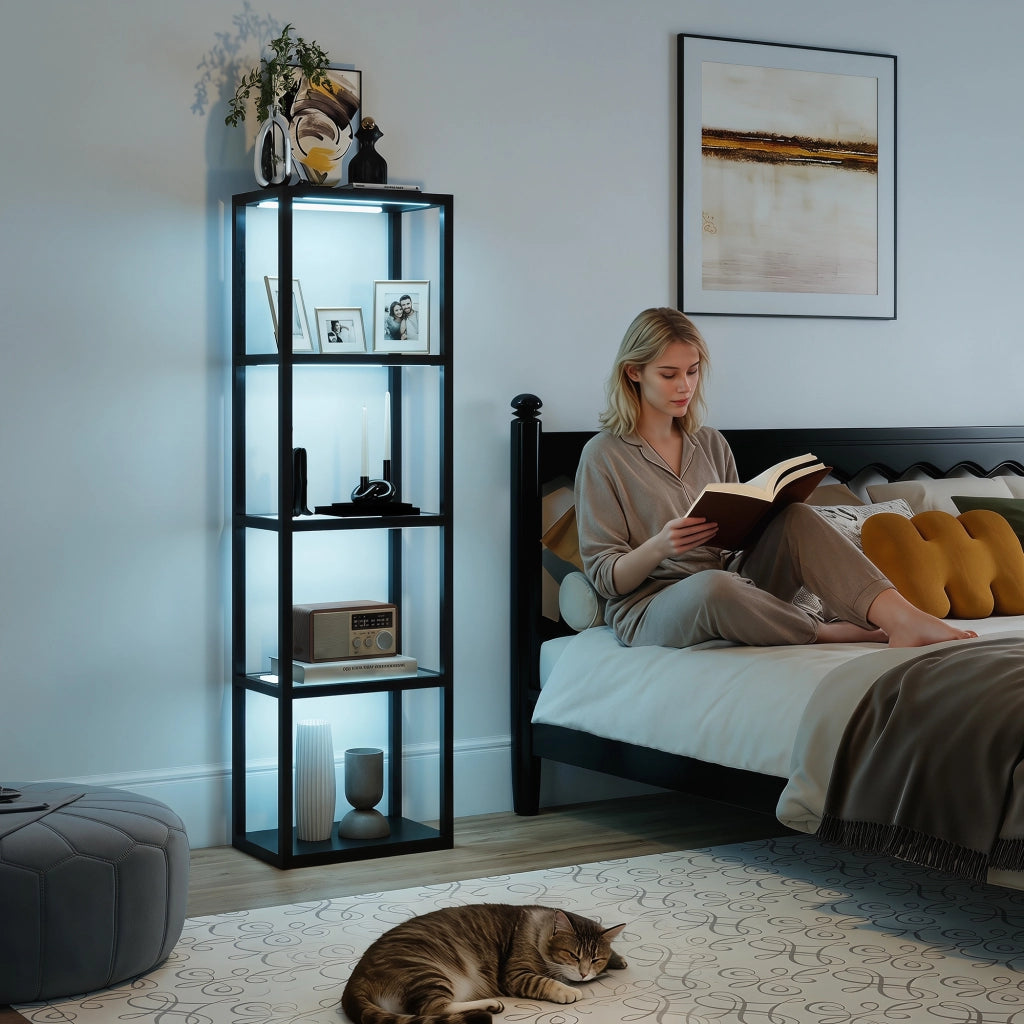 Lampada a LED con scaffali in vetro ¨C zephmum ¨C Nero, 4 ripiani, telecomando