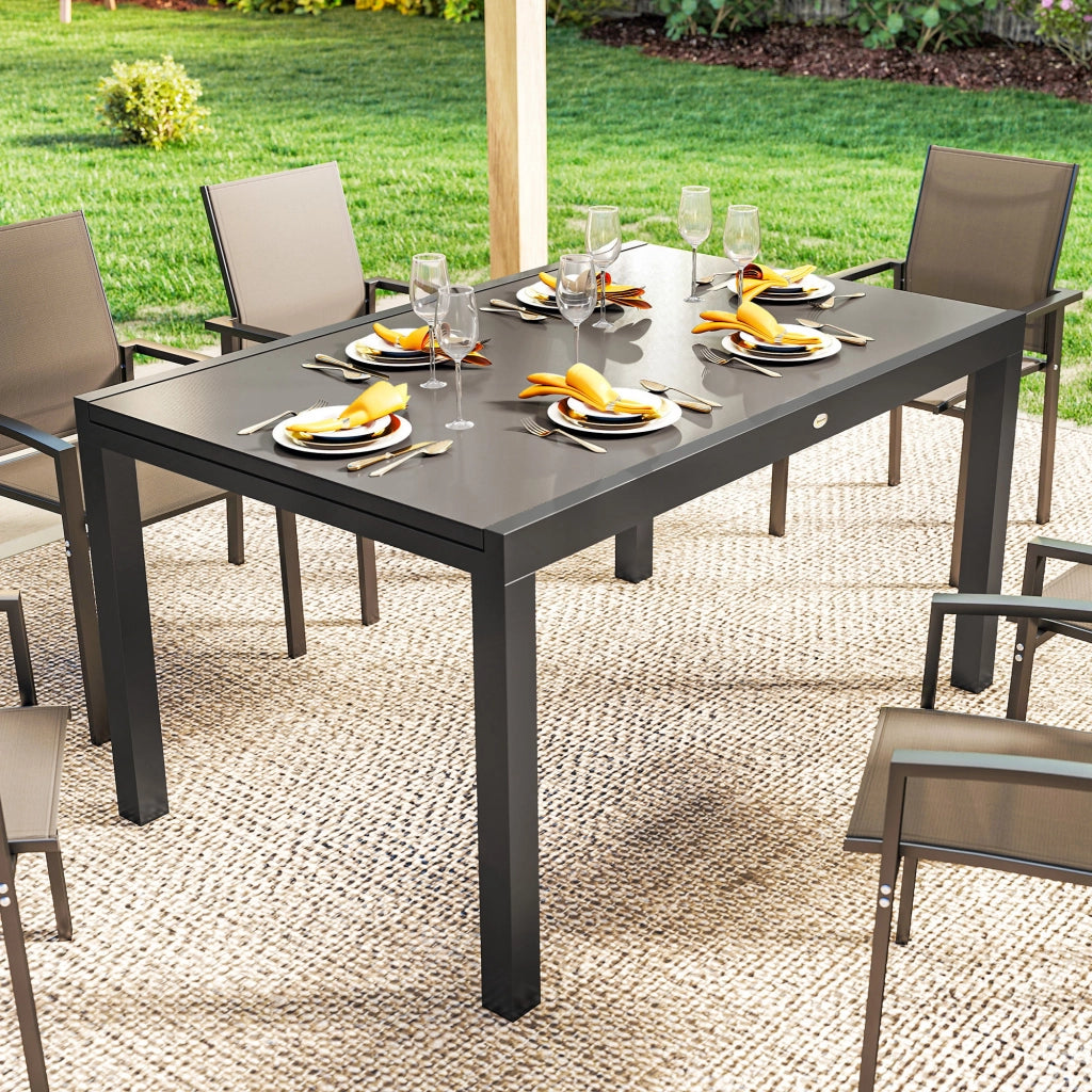 Tavolo da Giardino Allungabile ¨C Minimal ¨C Vetro Temperato, Alluminio, Nero, 140/240x90 cm