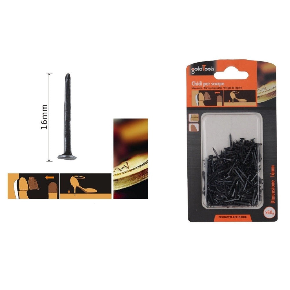 Trade Shop - Set Confezione 60gr Chiodi Per Scarpe 16 Mm Neri Per Riparazioni Calzolaio 90888 -