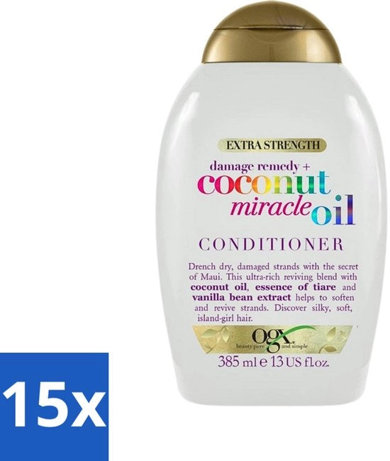 15 x Condizionante Olio Miracolo di Coco - Per Capelli Danneggiati - 385 ml - Cura del Colore - Cura e Riparazione del Capello - Fortificazione del Capello - Prevenzione della Caduta dei Capelli