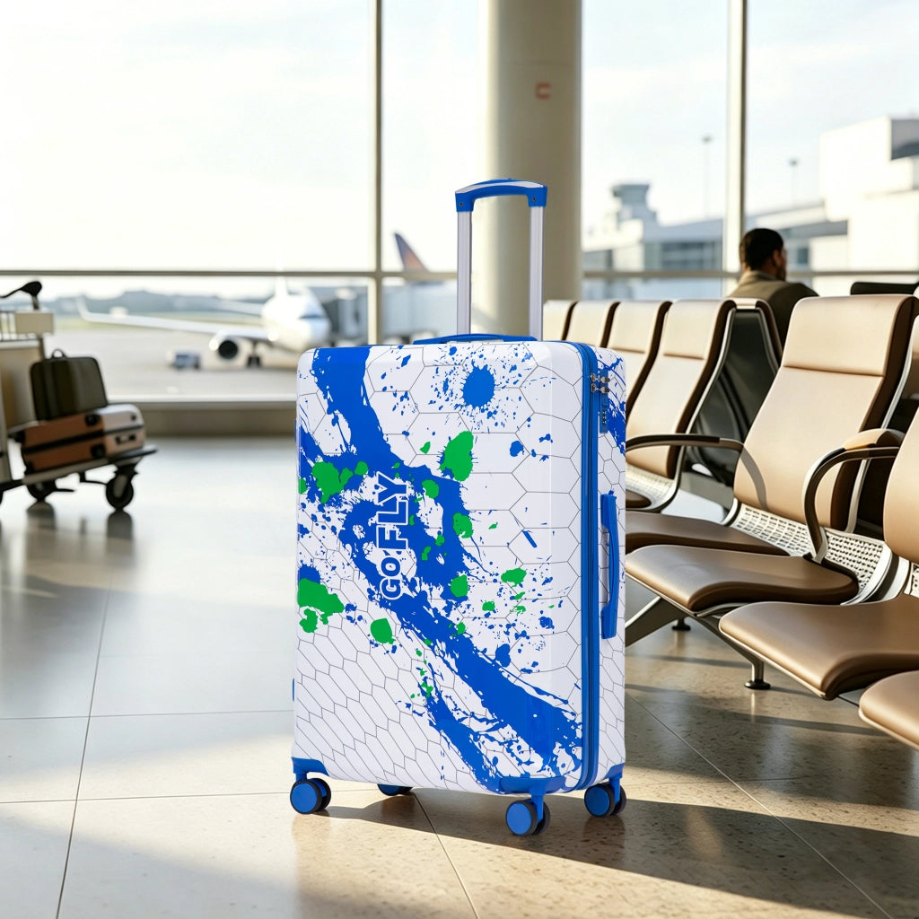 Valigia blu 28 pollici materiale PC ruote girevoli lucchetto a combinazione