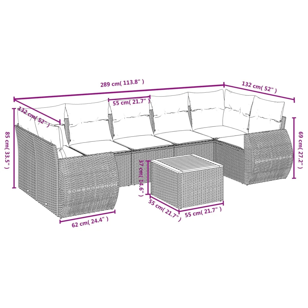 Set Divani da Giardino con Cuscini 8 pz Nero in Polyrattan