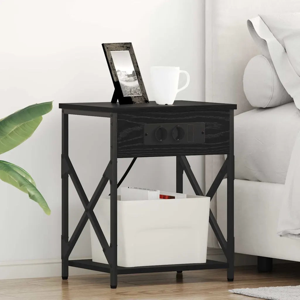 Comodino | Armadio da Notte | Mobiletto da notte Rovere Nero 41 x 31 x 51 cm Legno multistrato