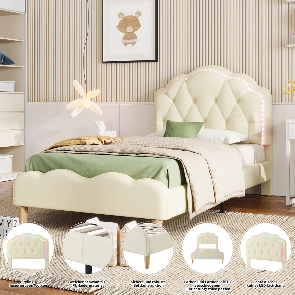 letto imbottito pu beige 90x200 cm