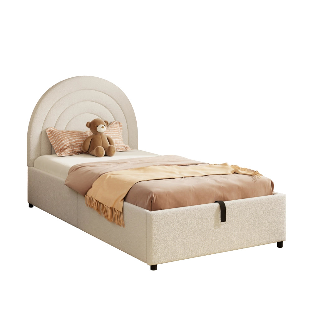 letto imbottito bouclé beige 90 x 200 cm