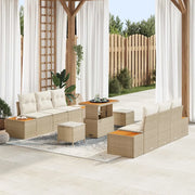Set Divano da Giardino con cuscino 9 pcs Beige Poly Rattan
