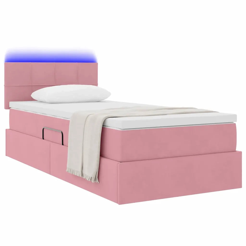Letto con contenitore e LED con led Rosa 90 x 200 cm Velluto