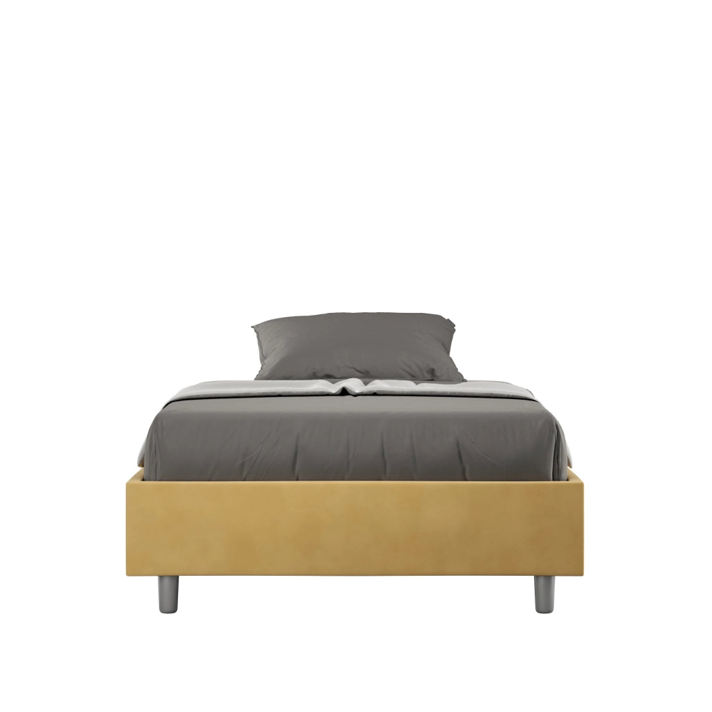 BS COM Letto una piazza e mezza con rete imbottito 130x210 microfibra ocra