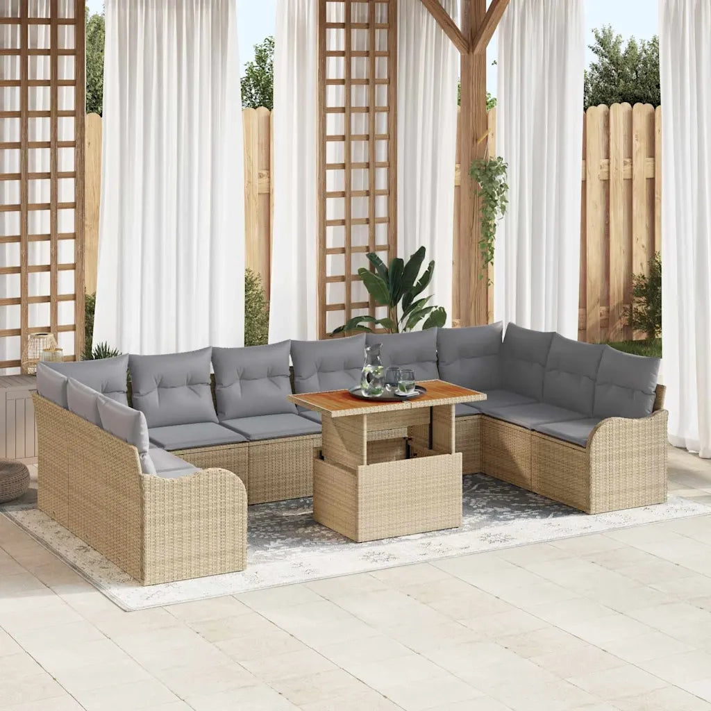 Set Divano da Giardino con cuscino 11 pcs beige e grigio chiaro