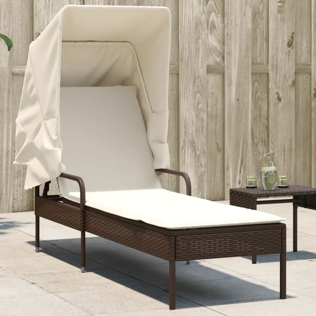 Lettino Prendisole | Sdraio da giardino | Lettino da sole con Baldacchino Marrone in Polyrattan