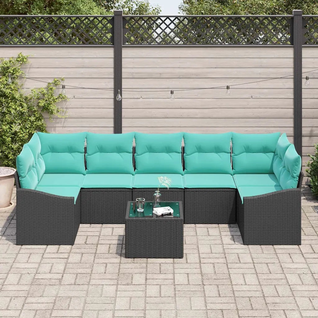 Set di divani con cuscino 8 pcs Nero e Turchese polyrattan 3346646