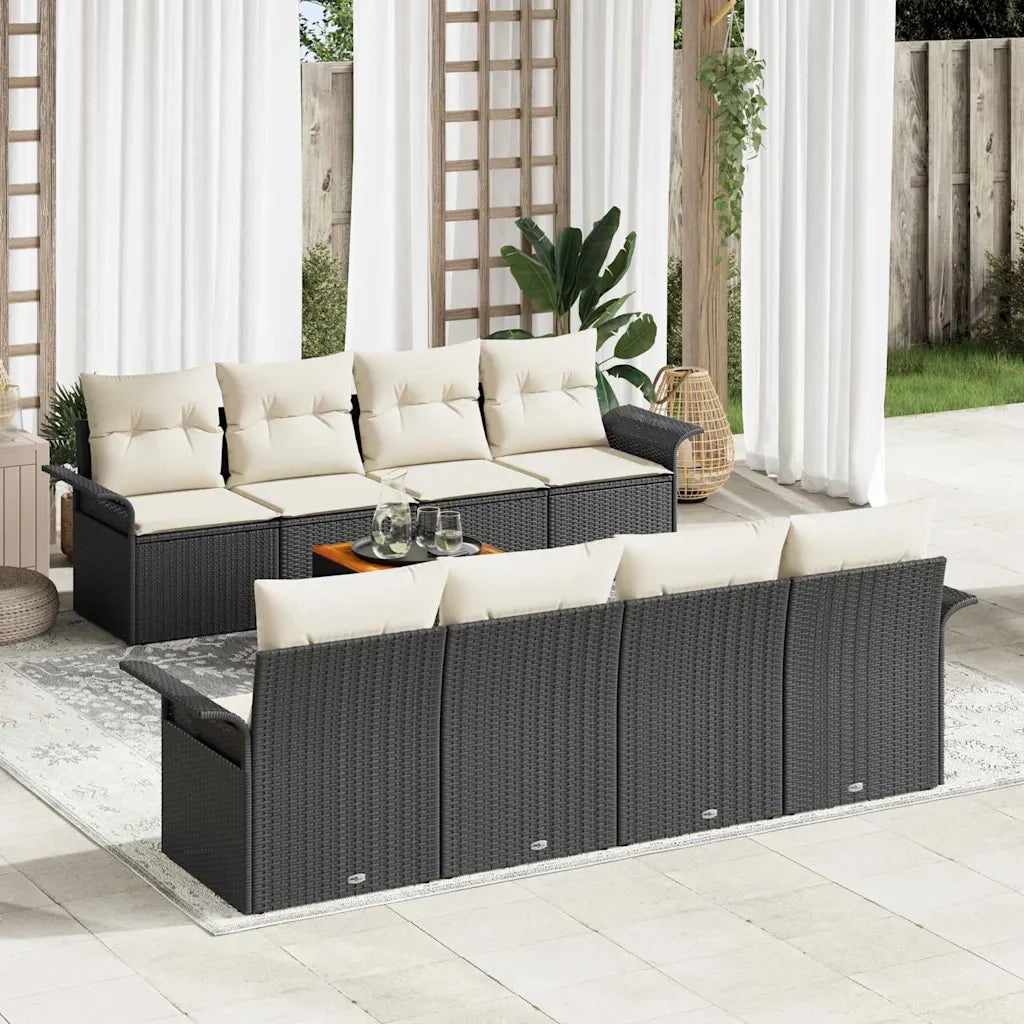 Set Divano da Giardino con cuscino 9 pcs Nero polyrattan