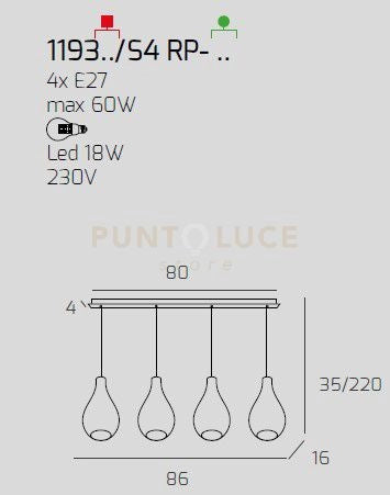 SOSP. CROMO 4 LUCI RETTANGOLARE VETRI PICCOLI TRASPARENTE 1193CR-S4 RP-TR