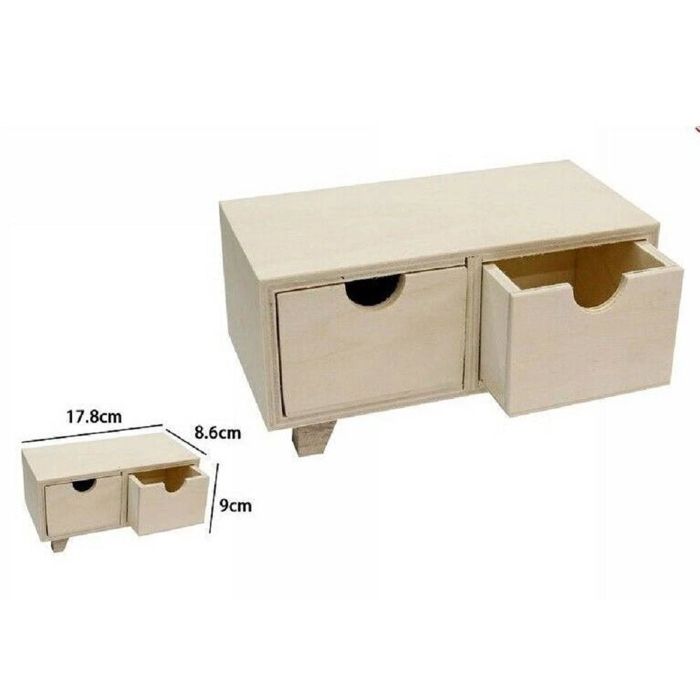 Trade Shop - Porta Oggetti Mini Cassettiera 2 Cassetti In Legno Naturale Decoupage 53388a -