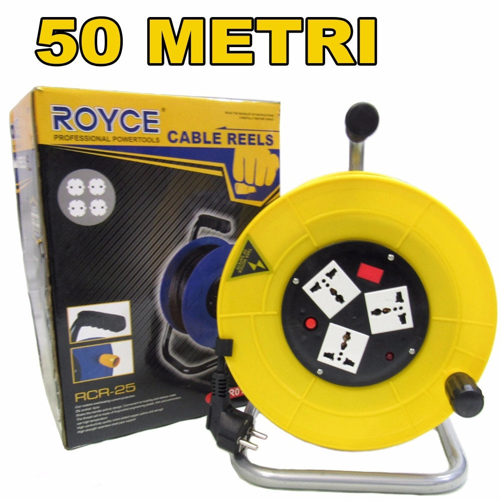 Trade Shop - Prolunga Avvolgicavo Elettrico Presa Schuko 3 Prese Cavo 50 Mt Metri Rcr-50 -