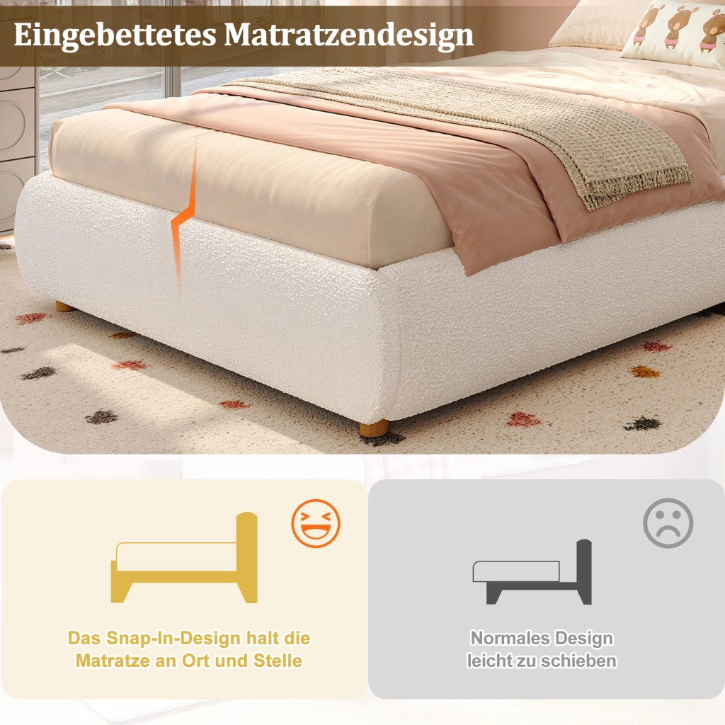 letto imbottito bouclé beige 90 x 200 cm