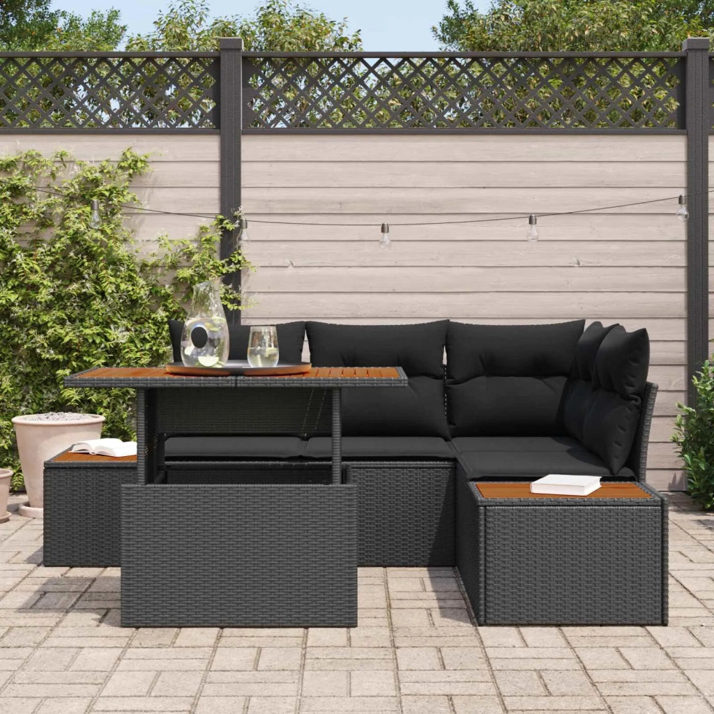 Set Divano da Giardino con archiviazione 5 pcs Nero Poly Rattan 3358802
