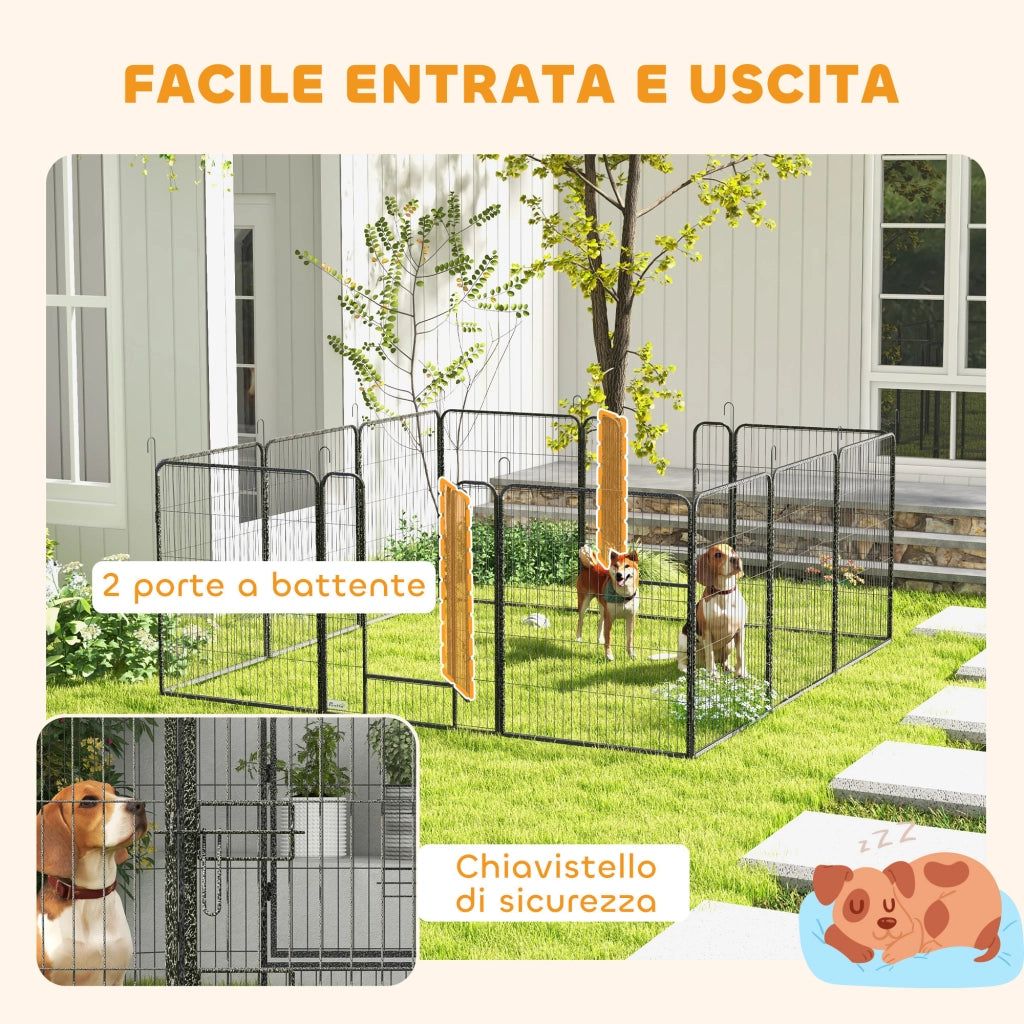 Recinto per Cani a 12 Pannelli Modulabili da 80x100 cm Pieghevole con Porta in Acciaio e 12 Picchetti Grigio