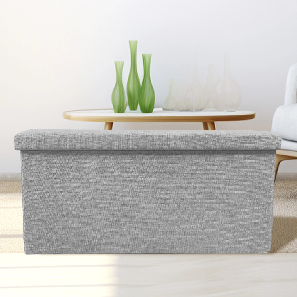 Puff Ottomano Portaoggetti Rettangolare in Tessuto Pieghevole 76x38x38cm | Nyana Casa | Stile ottomano | Tessuto Resistente | Nero, grigio e beige