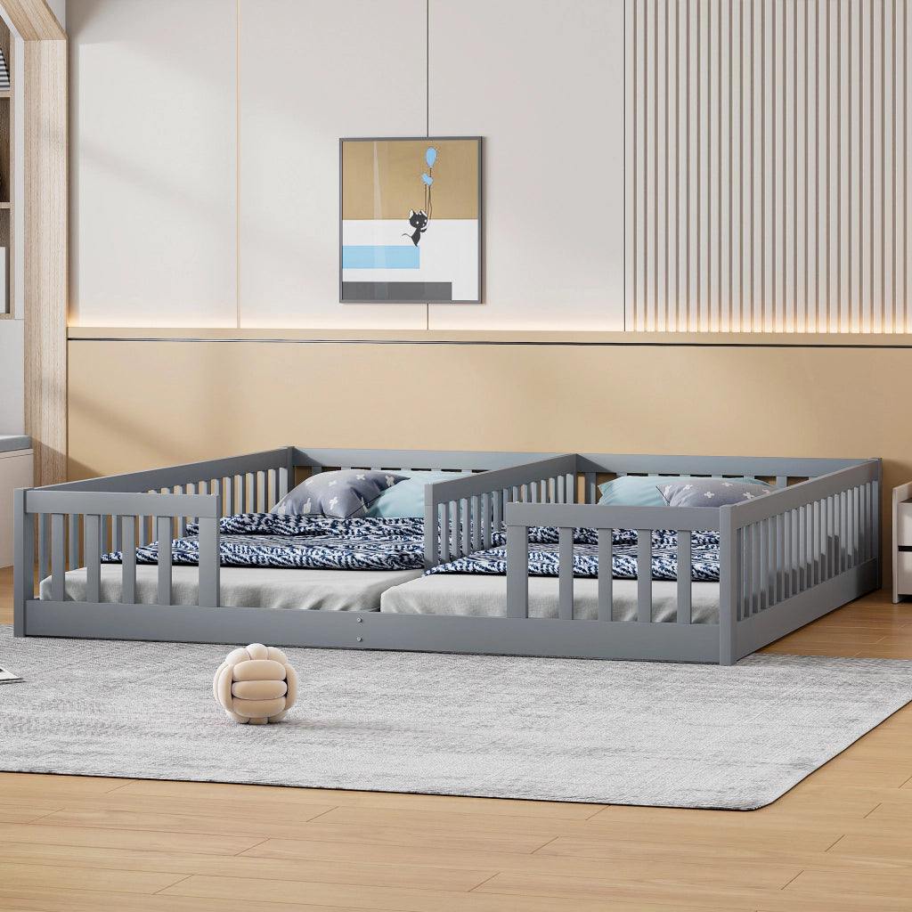 Letto per bambini 90x200 cm in pino e MDF, con sponde di sicurezza e rete a doghe, grigio