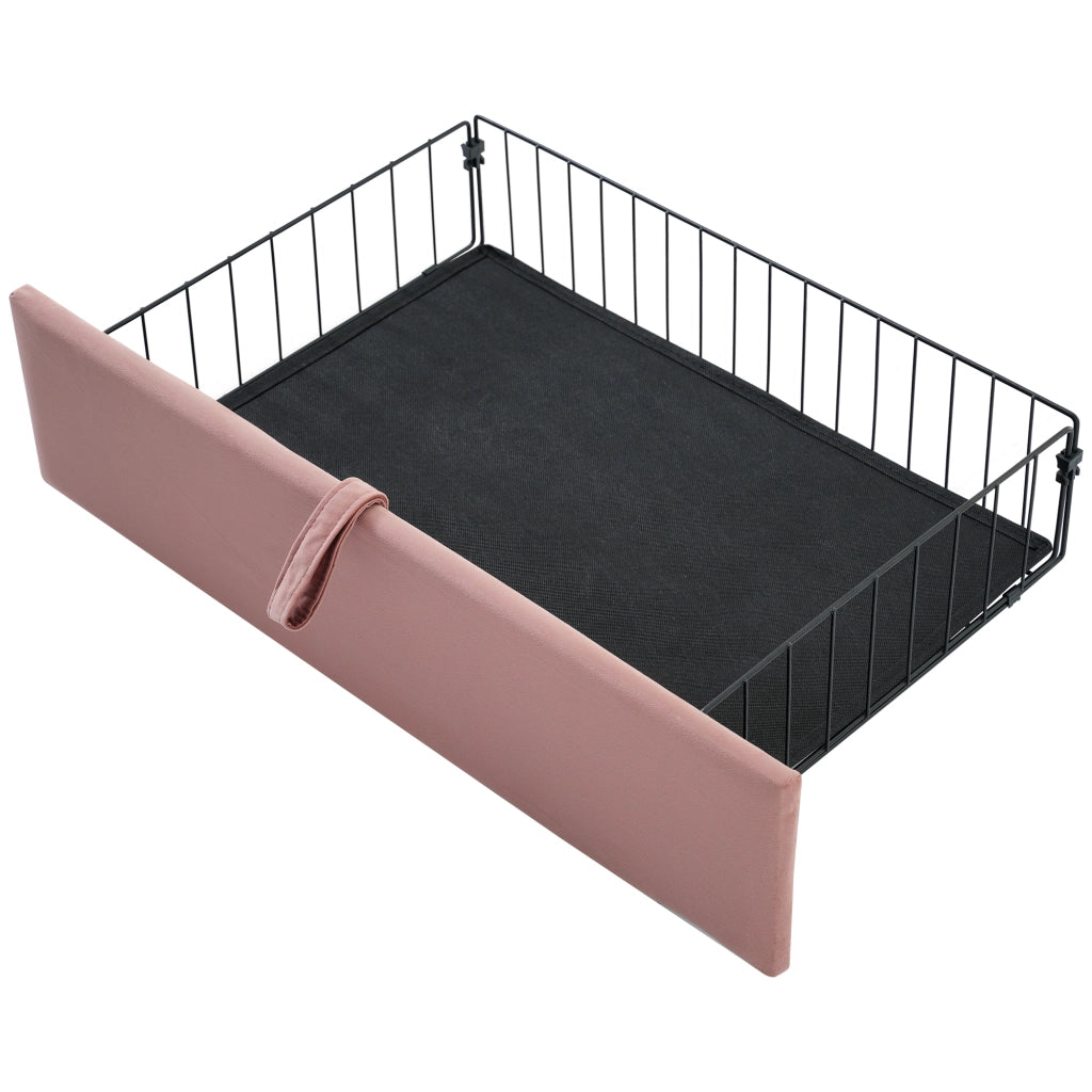Letto Singolo Imbottito con LED e Cassetti ¨C MINIMAL ¨C Velluto Rosa 90x190