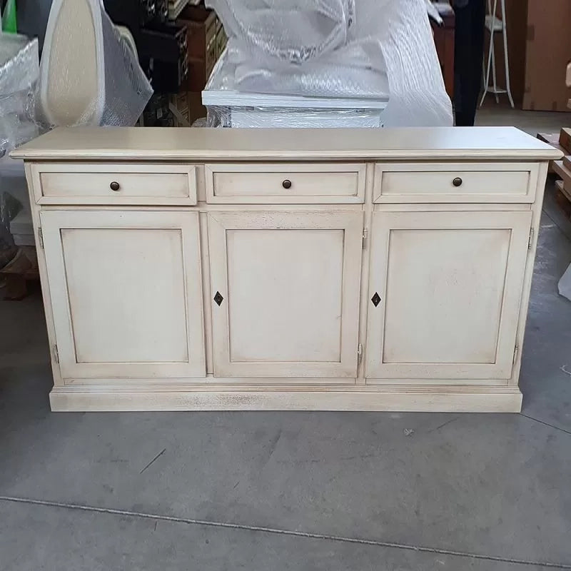 Madia credenza in legno shabby chic 3 ante bianco invecchiato 156x42x85 - Mobili 2G