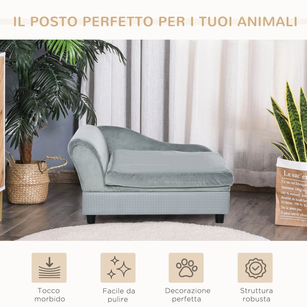 Divano per Cani ¨C Minimal ¨C Legno, Poliestere, Grigio Chiaro, 76x45x43 cm