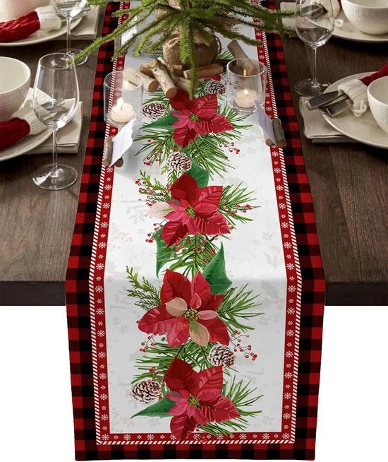 Tavolo da Natale con fagioli rossi e fiori di ciliegio, decorazione da tavola per festa di Natale invernale (33 x 183 cm, Stile 10)
