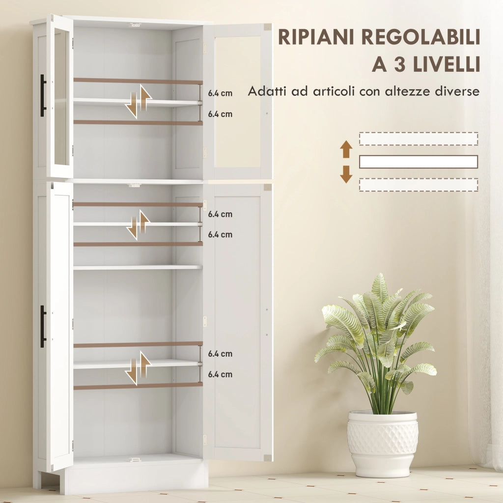 Mobile Bagno Alto 60x30x170 cm Ante Superiori in Vetro in MDF Bianco
