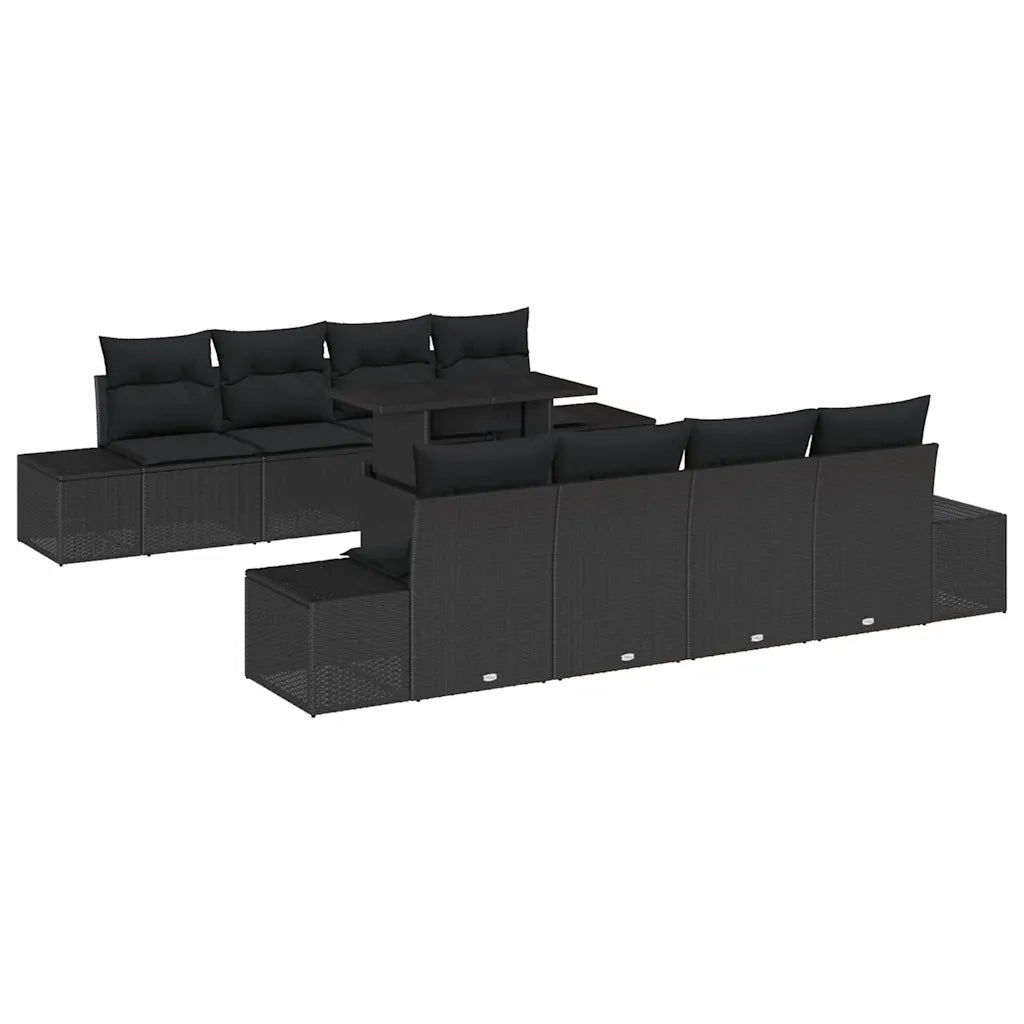 Set Divano da Giardino con cuscino con archiviazione 9 pcs Nero 3357886