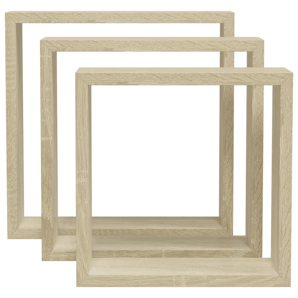 3 pz Mensole a Cubo da Parete | Mensola sospesa Rovere Sonoma