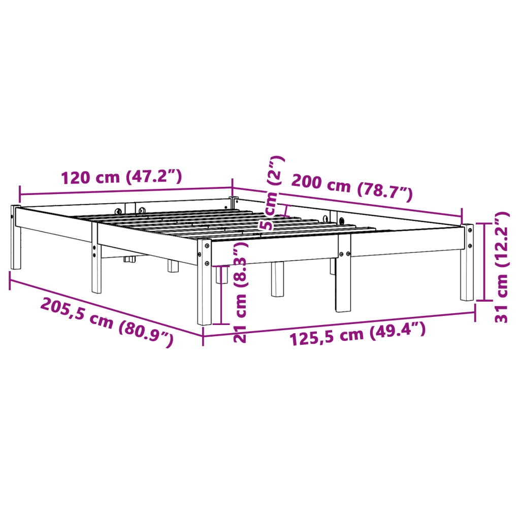 Giroletto senza Materasso-Struttura Letto Marrone Cera 120x200 cm Legno di Pino 158280