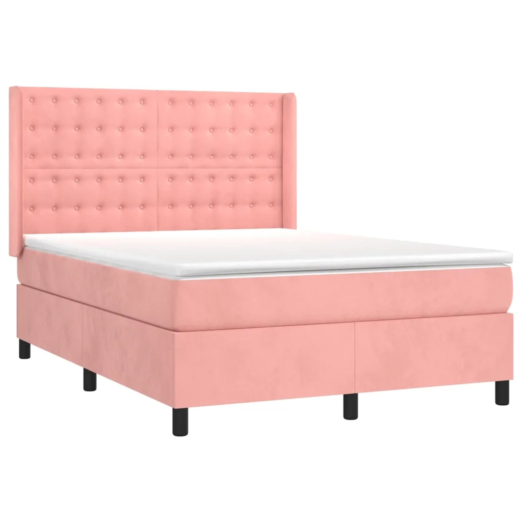 Giroletto a Molle con Materasso Rosa 140x200 cm in Velluto 3132926