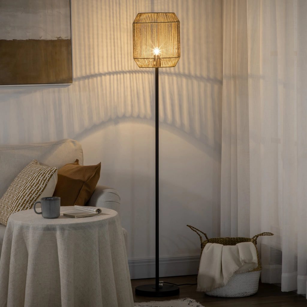 Lampada da terra con paralume in corda di carta design naturale ¨C zephmum ¨C E27 max 40W ?26x164H cm