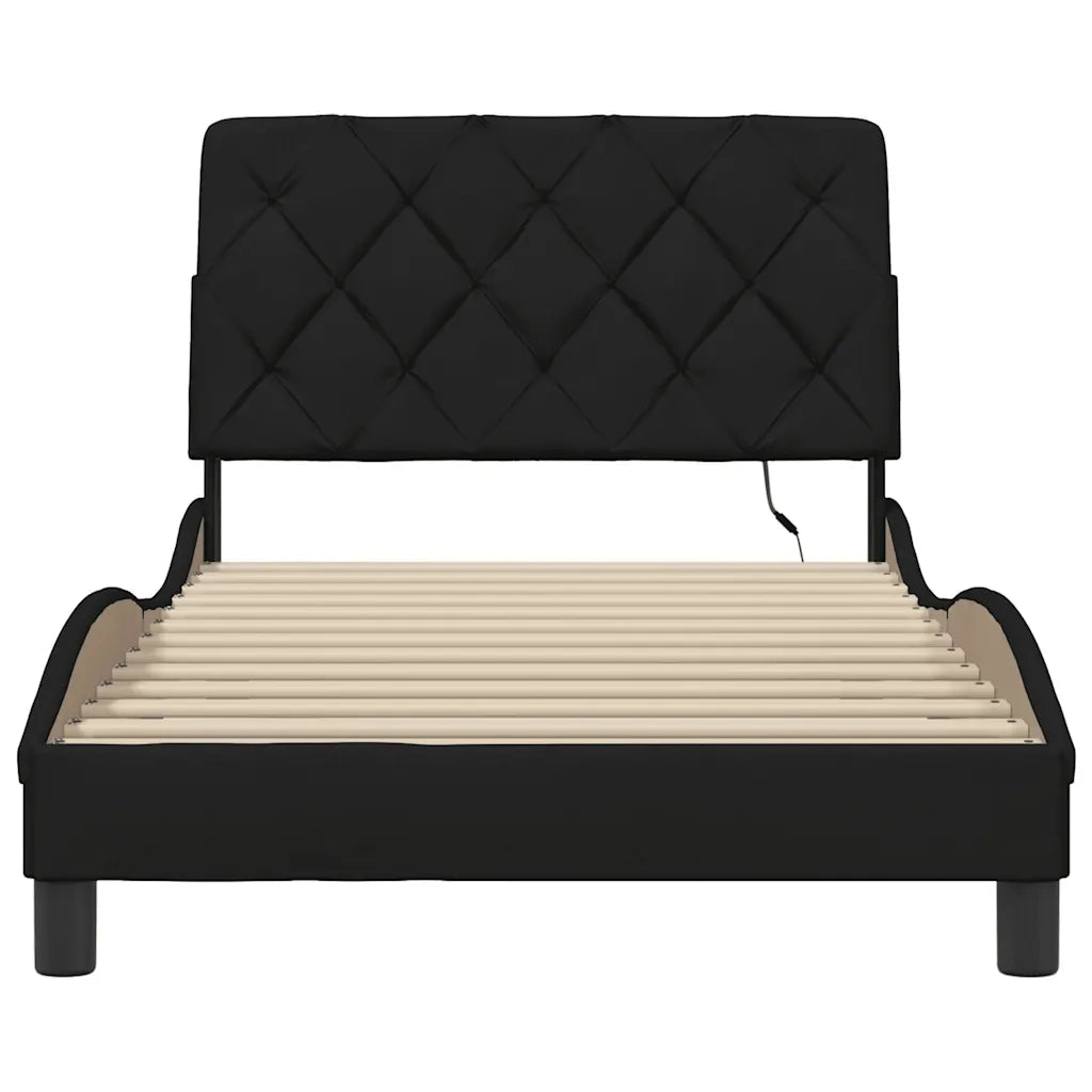 Letto singolo | Letto per adulti | Giroletto con LED senza Materasso Nero 100x200 cm in Tessuto